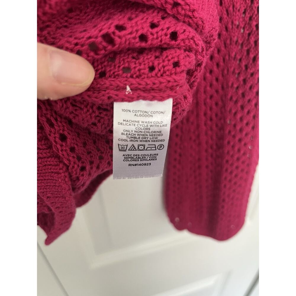 NWT LOFT Scalloped Pointelle Flare Sleeve Sweater In Bright Wine Size Medium - Picture 5 of 7